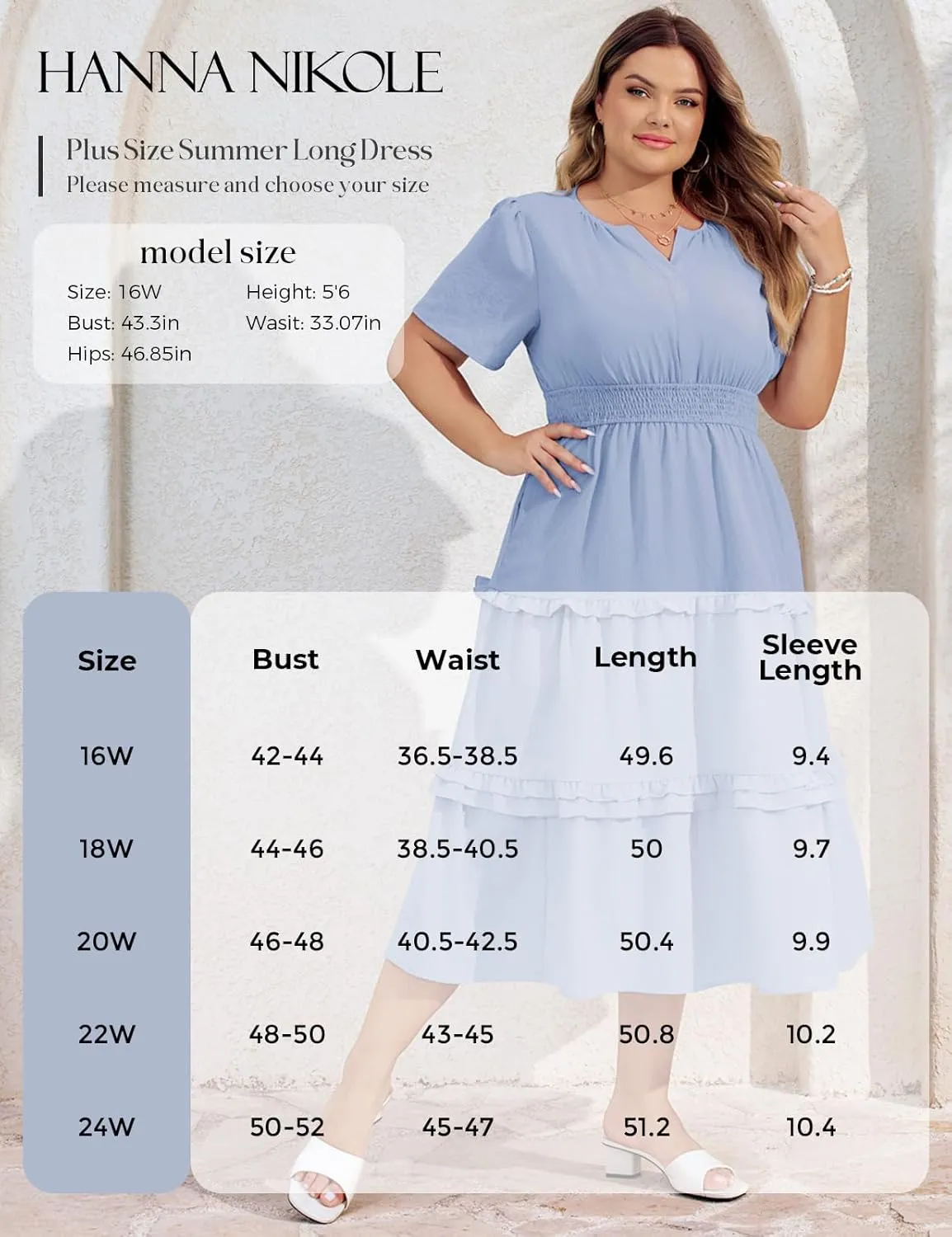 Hanna Nikole Women's Plus Size Summer Casual Dress 2025 V Neck Empire Waist Tiered Flowy Beach Vacation Dress with Pockets
