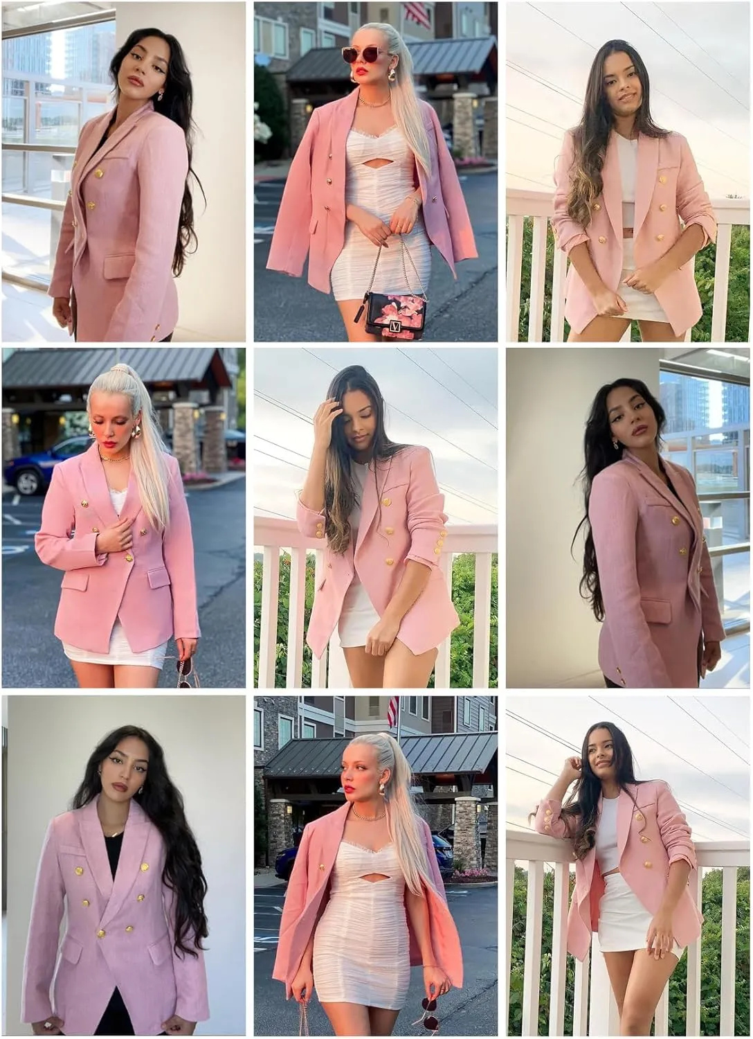 Happy Sailed Womens Tweed Blazers Casual Long Sleeve Double Breasted Open Front Blazer Jackets Work Suits