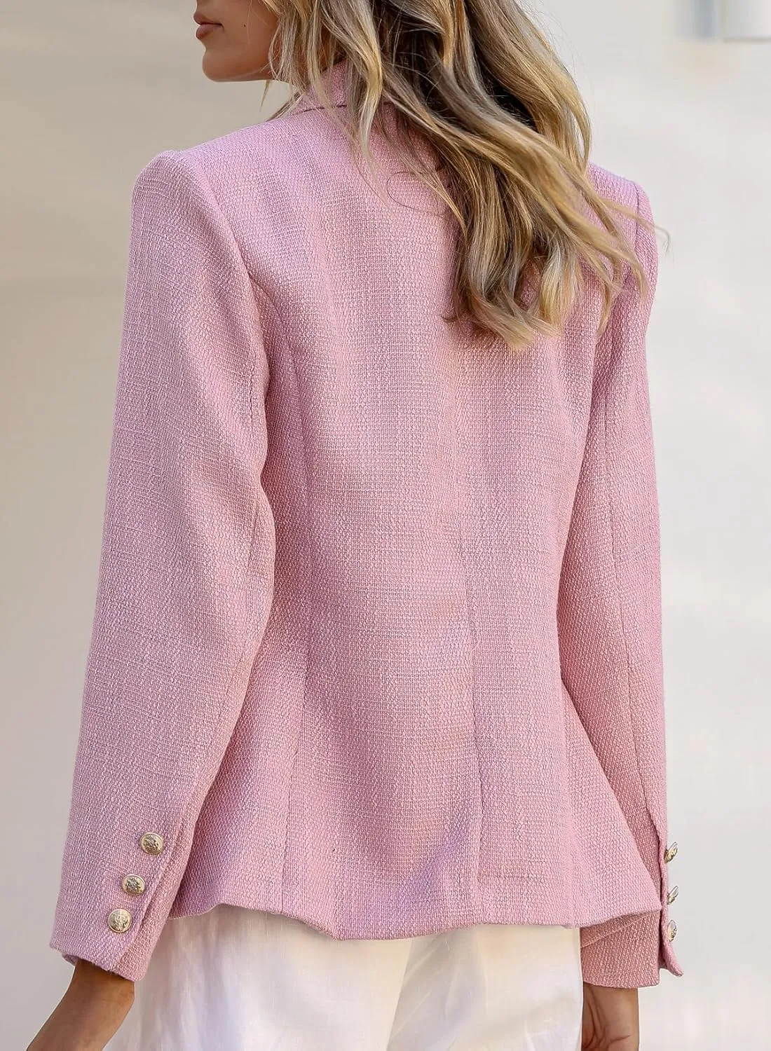 Happy Sailed Womens Tweed Blazers Casual Long Sleeve Double Breasted Open Front Blazer Jackets Work Suits