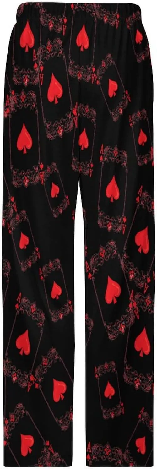Hearts Playing Card Poker Men's Pajama Lounge Pants Soft Loungewear Sleep Bottoms With Pockets