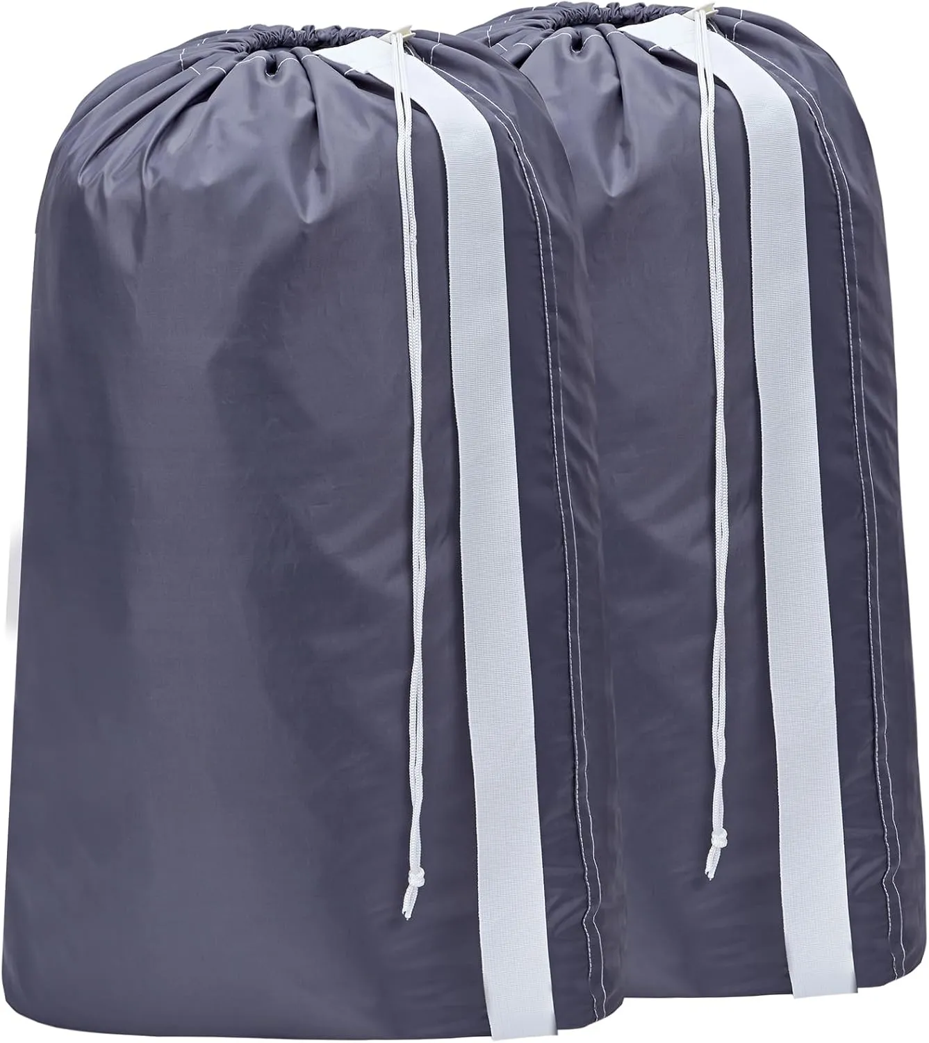HOMEST 2 Pack XL Nylon Laundry Bag with Strap, Large Dirty Garments Organizer, Easy Fit a Hamper or Clothing Basket, Can Carry Up to 4 Loads of Clothes, Grey