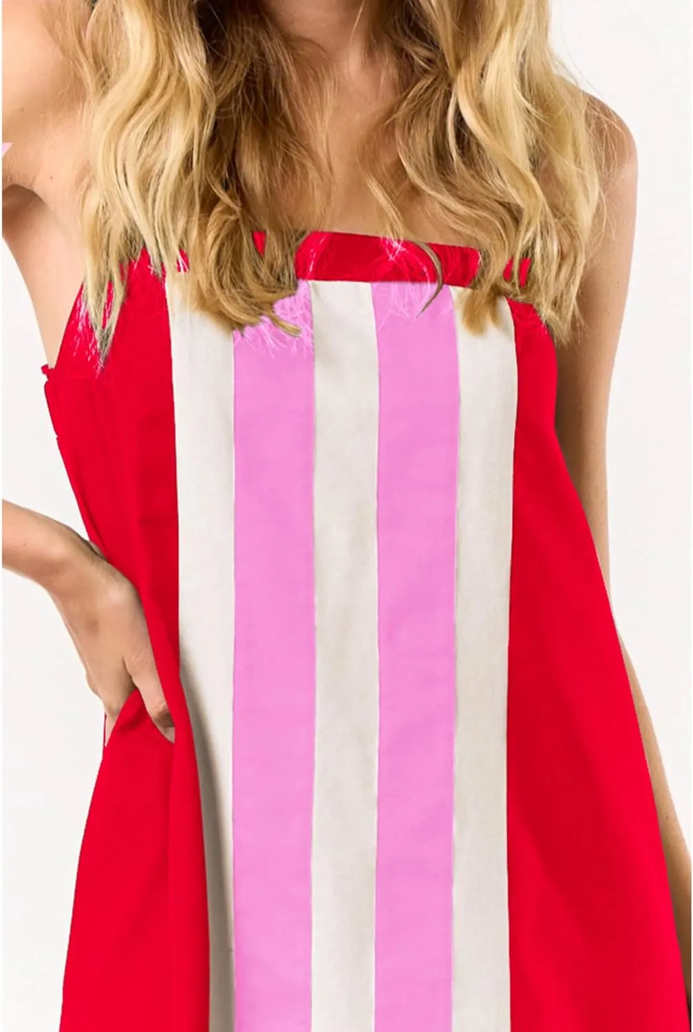 Hooever Women Color Block Maxi Dress Boho Striped Shoulder Strap Sundress Square Neck Summer Beach Dresses