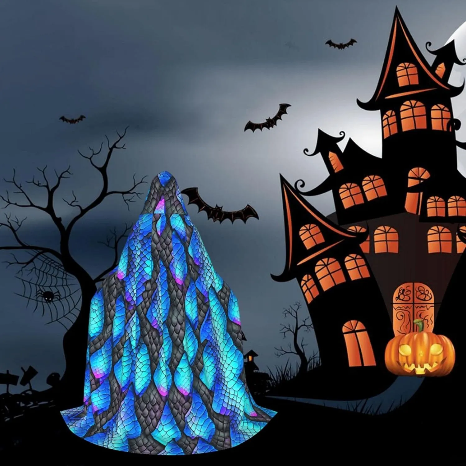 Horror White Cartoon Halloween Cape For Teenagers, Hooded Cloak Long Cape Costume Cloak For Party Or Cosplay