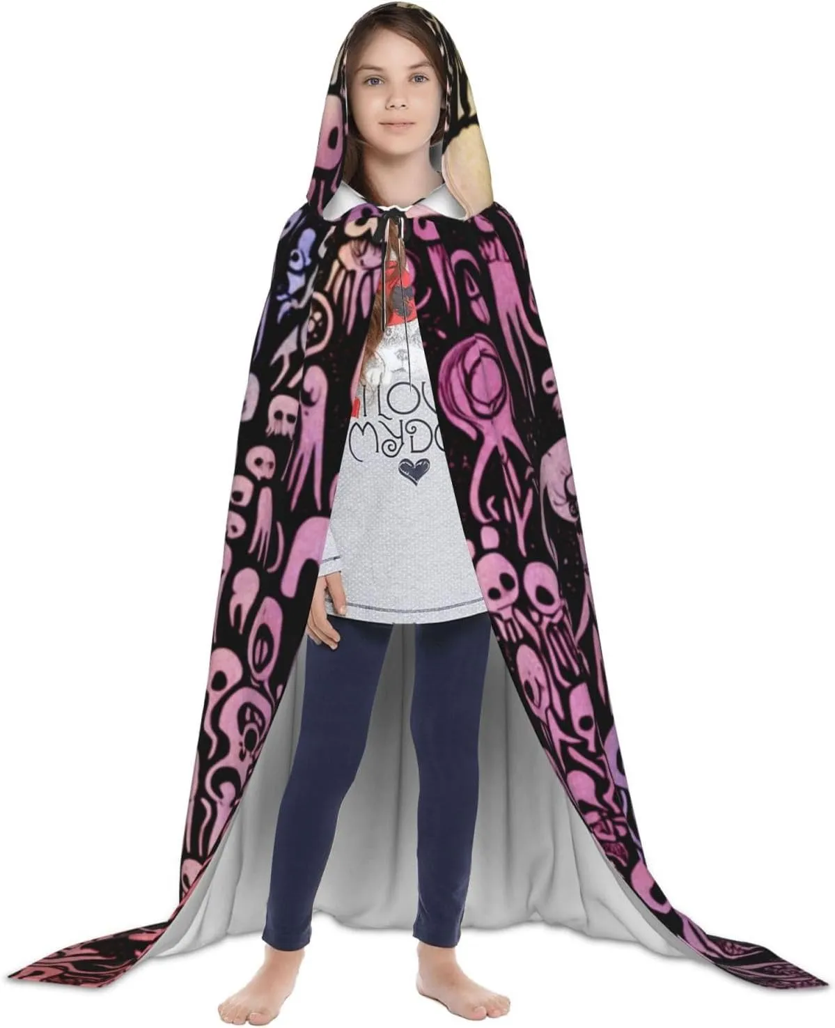 Horror White Cartoon Halloween Cape For Teenagers, Hooded Cloak Long Cape Costume Cloak For Party Or Cosplay