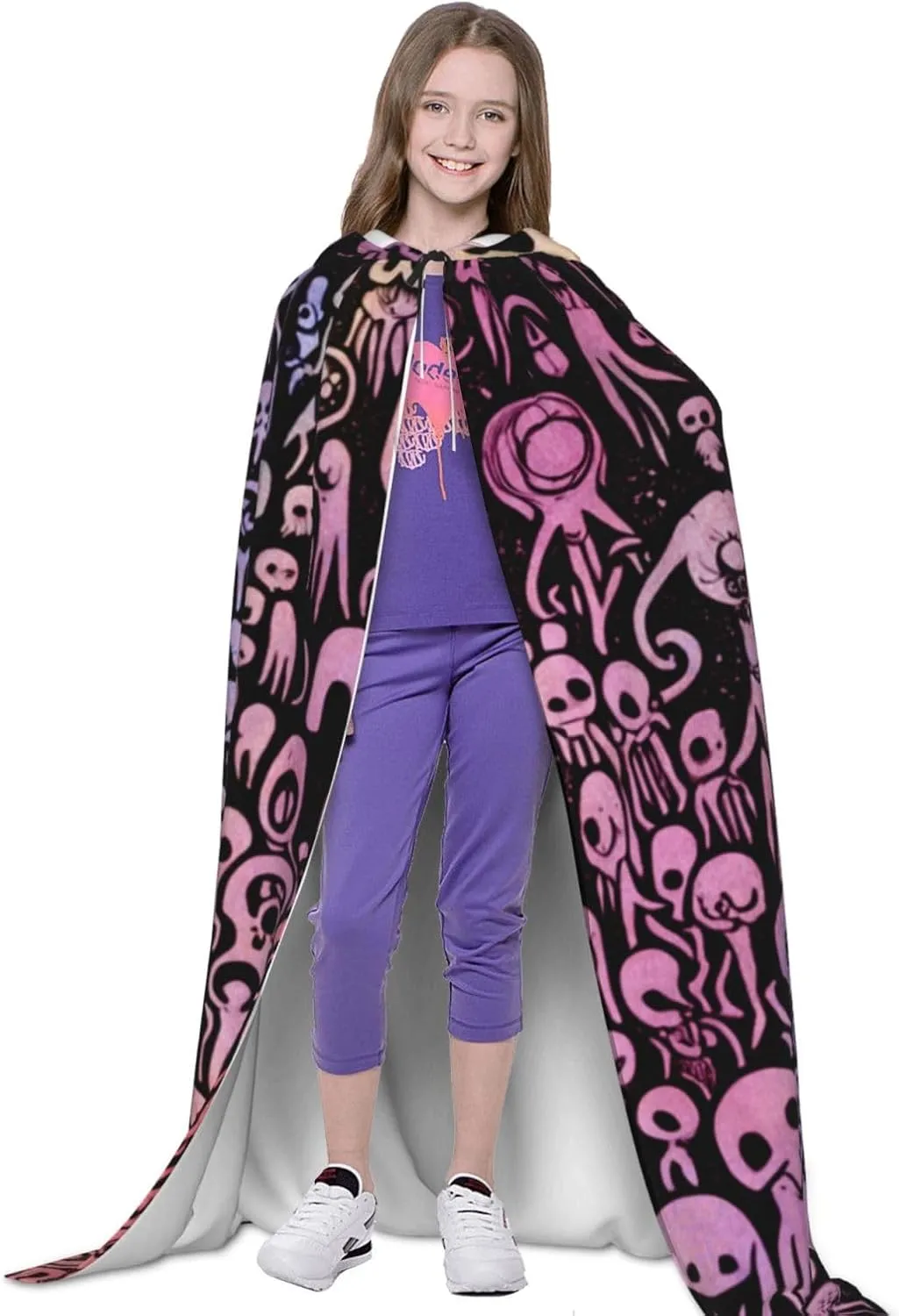 Horror White Cartoon Halloween Cape For Teenagers, Hooded Cloak Long Cape Costume Cloak For Party Or Cosplay
