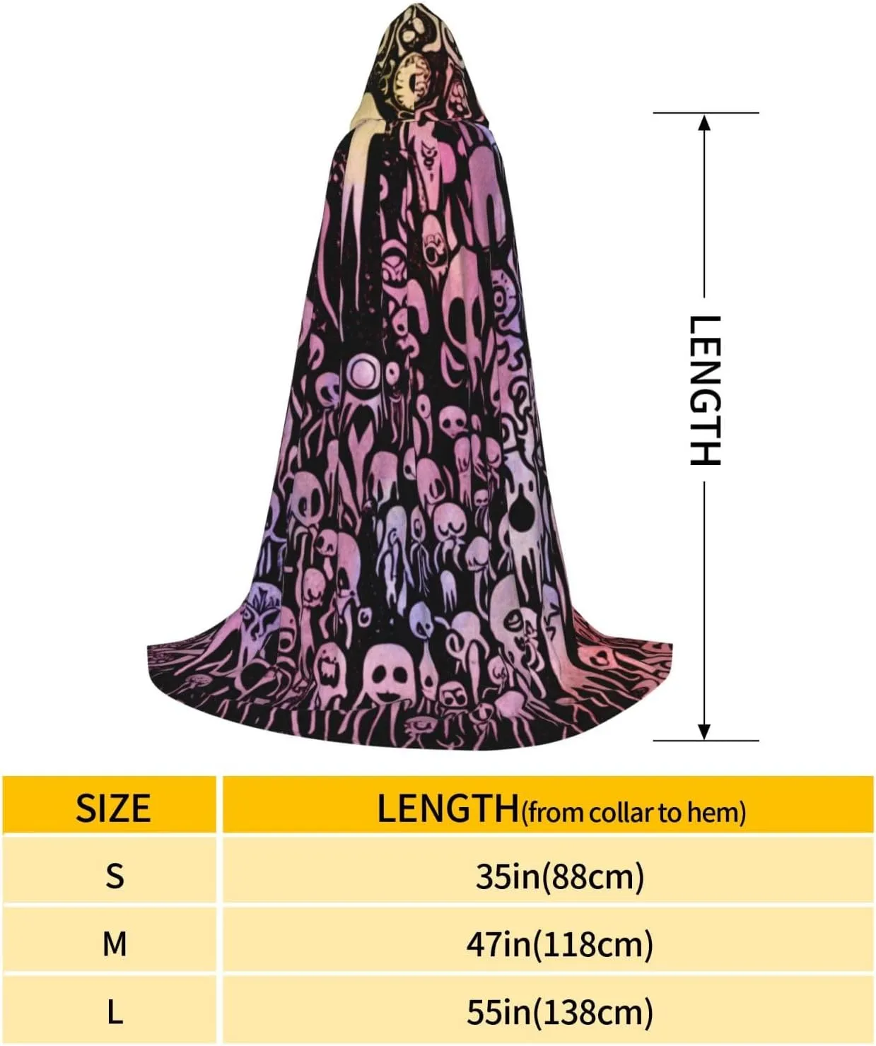 Horror White Cartoon Halloween Cape For Teenagers, Hooded Cloak Long Cape Costume Cloak For Party Or Cosplay