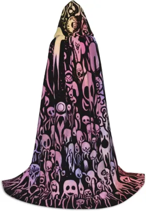Horror White Cartoon Halloween Cape For Teenagers, Hooded Cloak Long Cape Costume Cloak For Party Or Cosplay