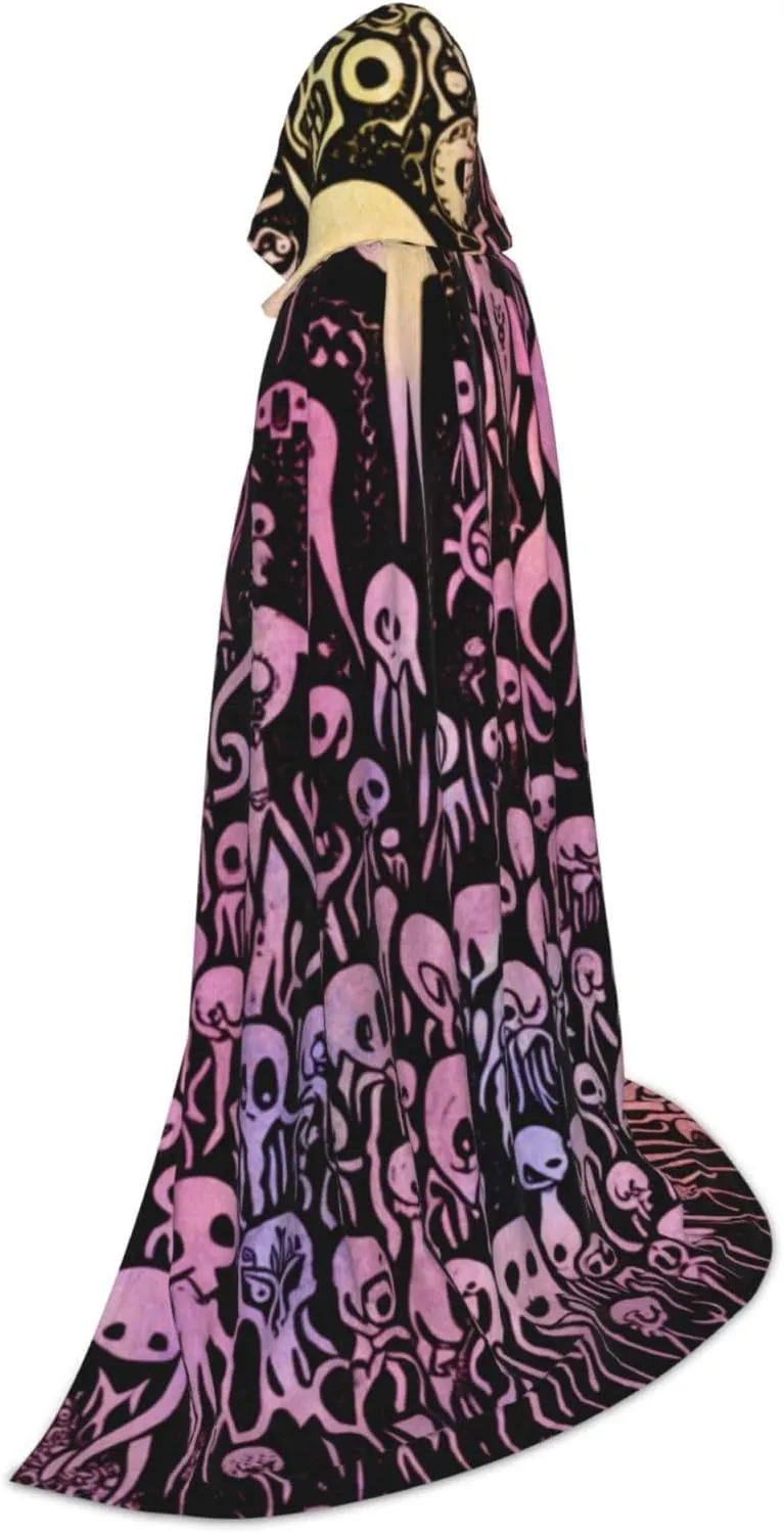 Horror White Cartoon Halloween Cape For Teenagers, Hooded Cloak Long Cape Costume Cloak For Party Or Cosplay
