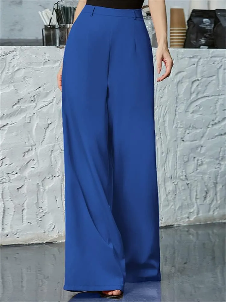 HOULENGS Women's High Waist Wide Leg Trousers Casual Straight Long Pants with Pockets