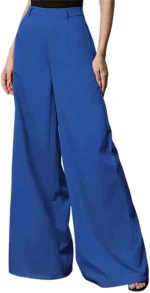 HOULENGS Women's High Waist Wide Leg Trousers Casual Straight Long Pants with Pockets
