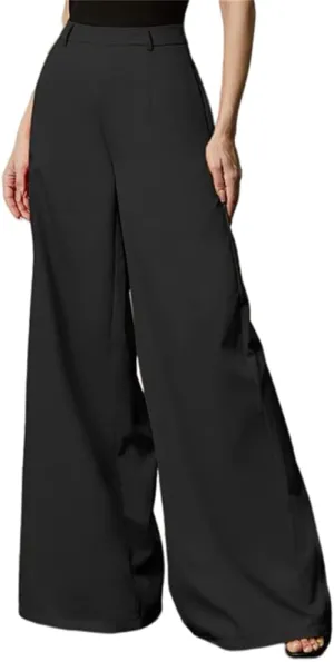 HOULENGS Women's High Waist Wide Leg Trousers Casual Straight Long Pants with Pockets