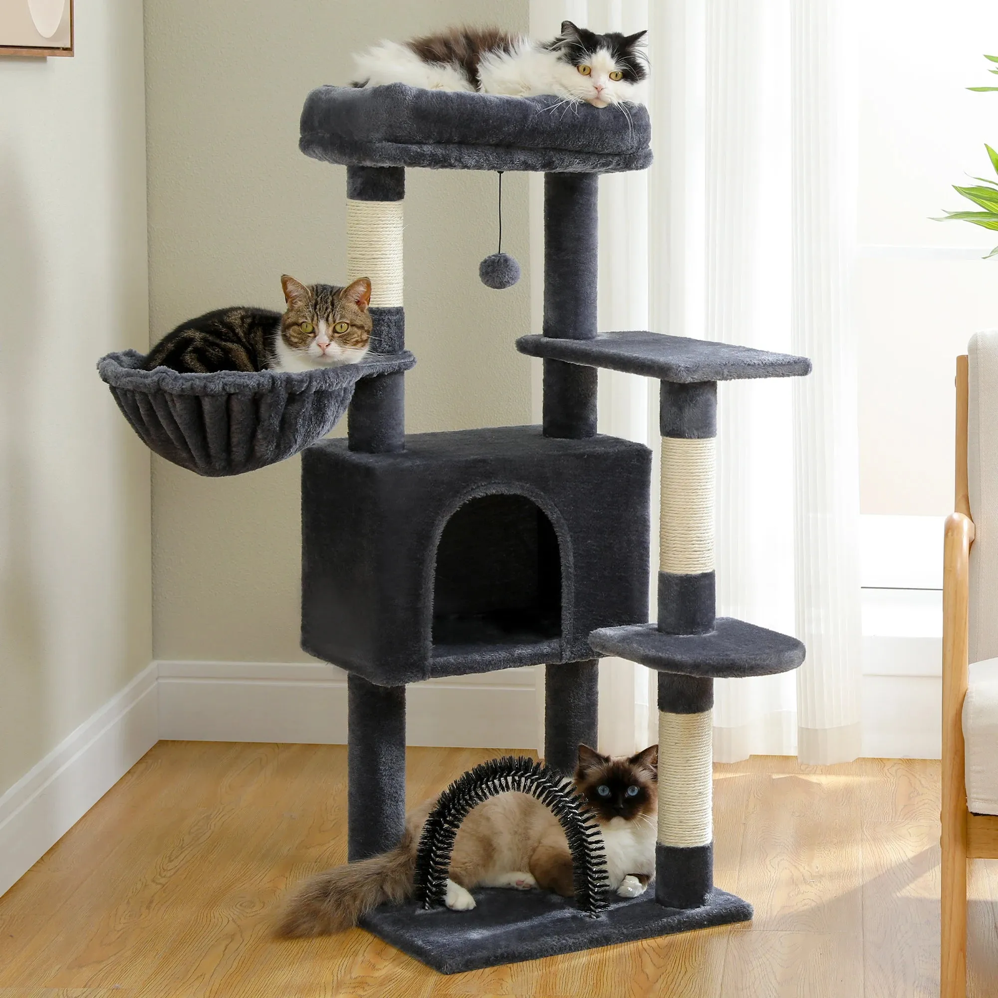 Indoor Cat Tree Tower with Self Groomer