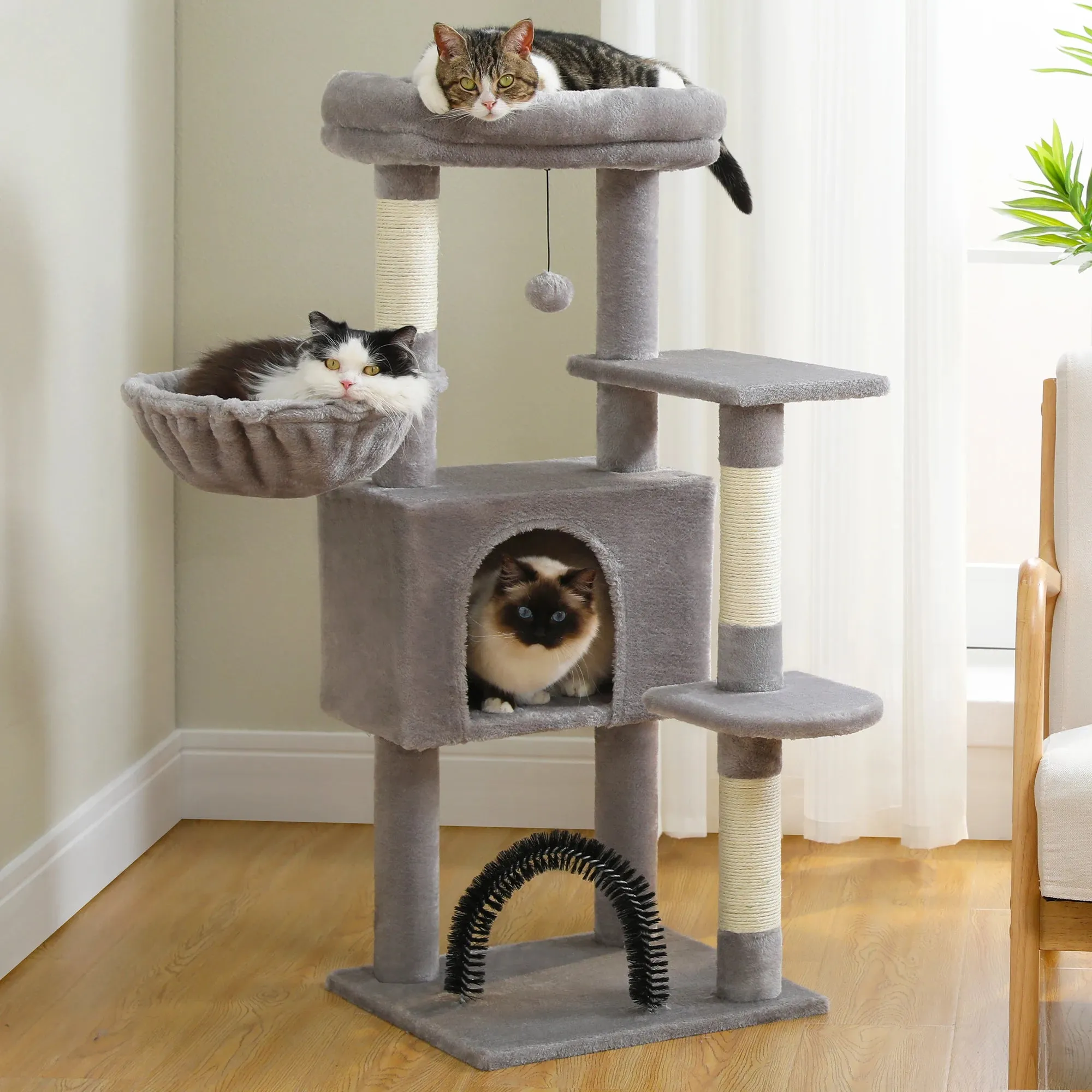 Indoor Cat Tree Tower with Self Groomer