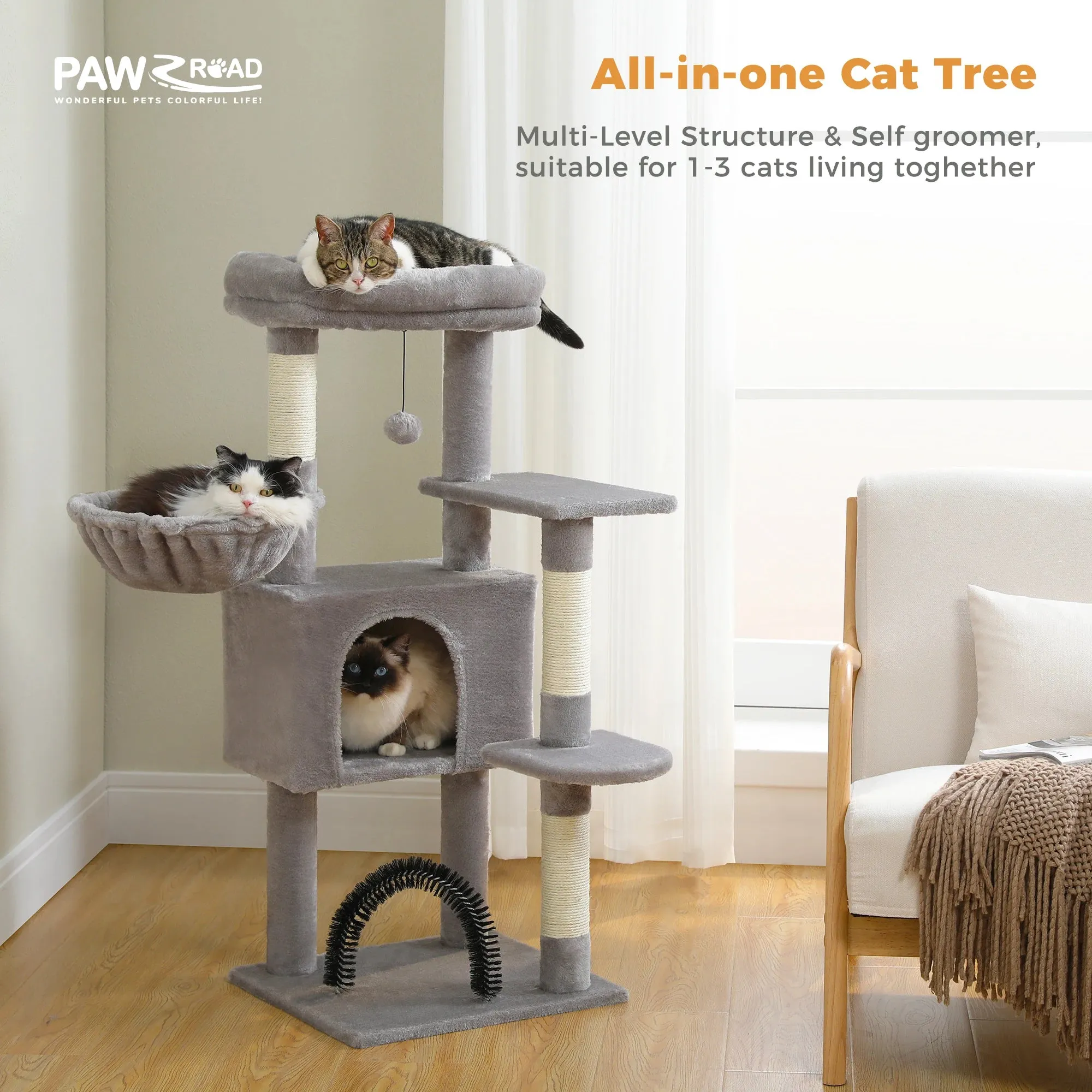 Indoor Cat Tree Tower with Self Groomer