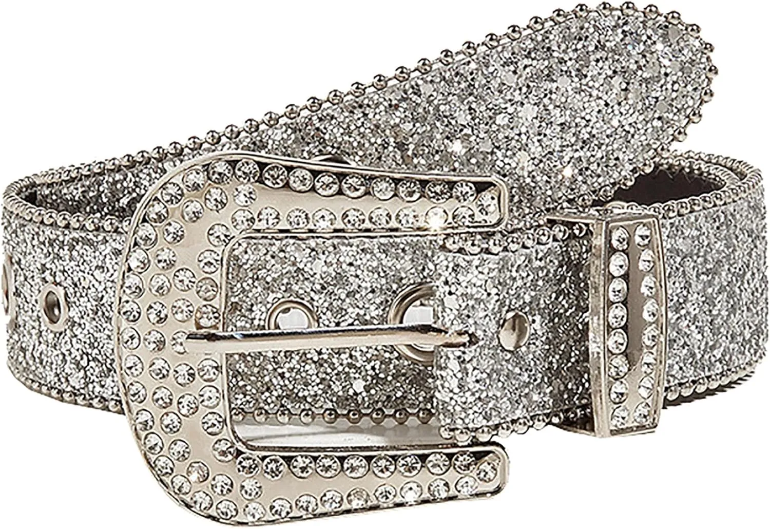 INOGIH Rhinestone-Belt for Women Girls,Western Cowgirl Cowboys Bling Studded Leather Diamond Belt for Jeans Dress