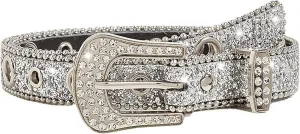 INOGIH Rhinestone-Belt for Women Girls,Western Cowgirl Cowboys Bling Studded Leather Diamond Belt for Jeans Dress