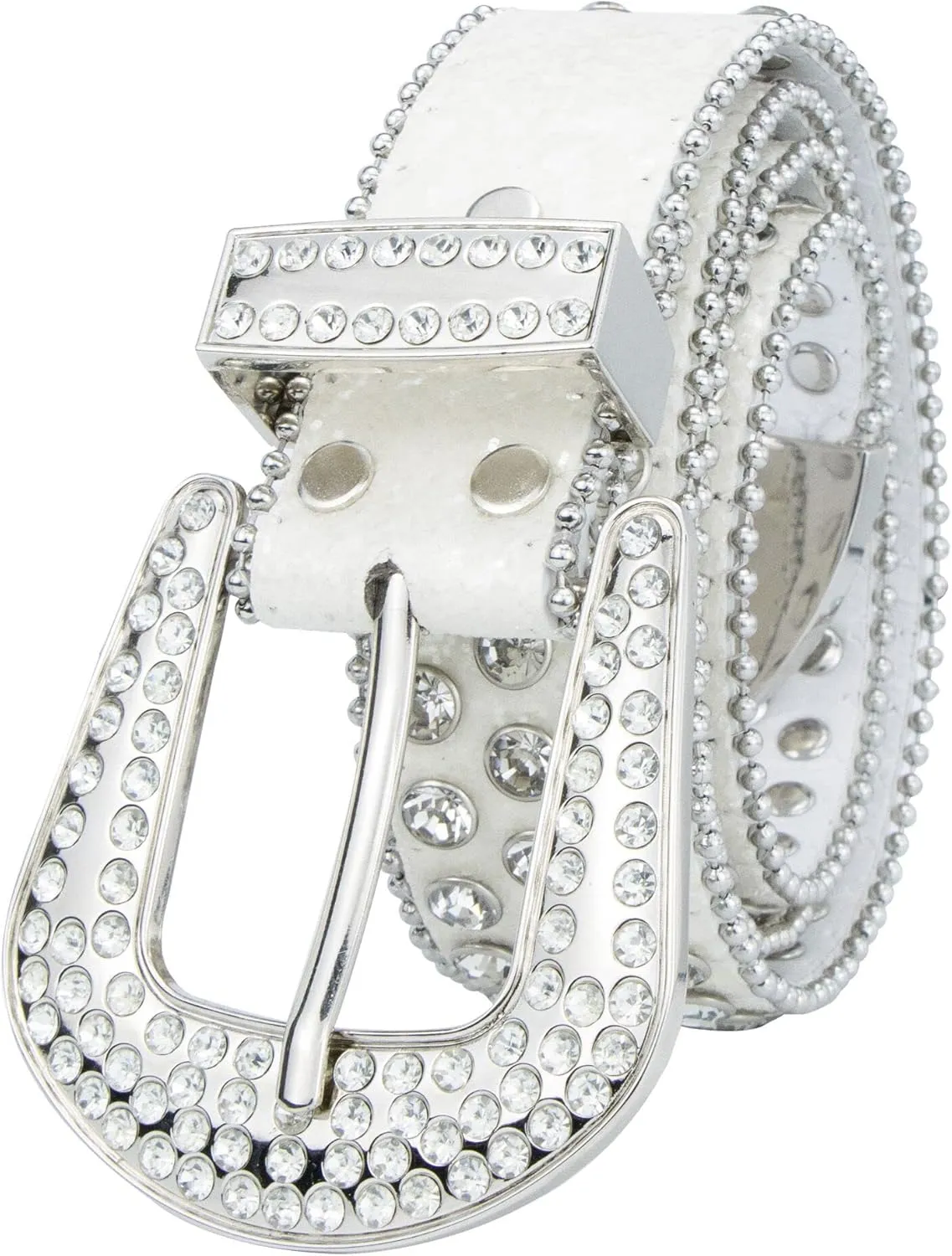 INOGIH Rhinestone-Belt for Women Girls,Western Cowgirl Cowboys Bling Studded Leather Diamond Belt for Jeans Dress