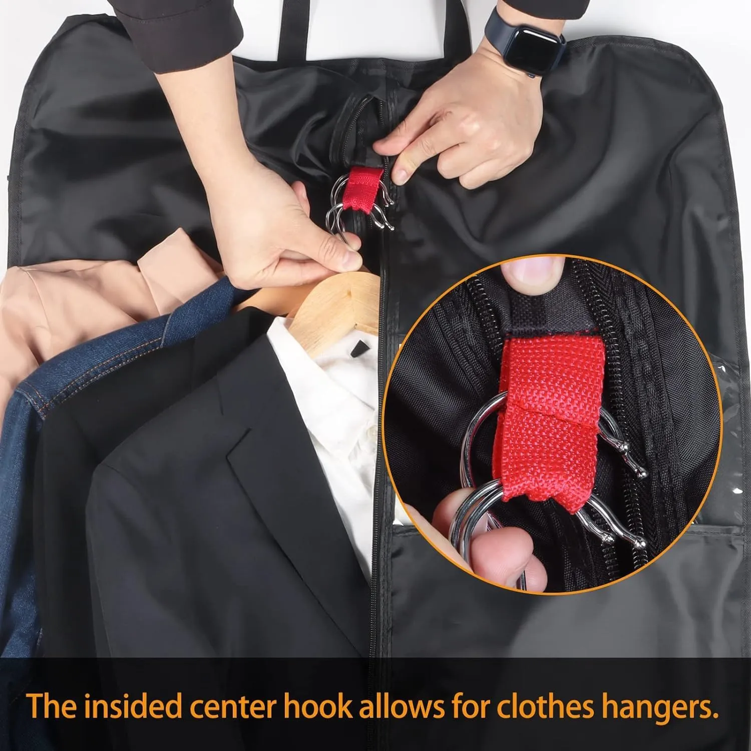 IRYZE Garment Bag for Travel, 50"" Garment Bag With Handle Gusseted Zippered 6 Pockets Foldable Cloth Suit Bag Suit Luggage Bag, 60*10*125cm, Black