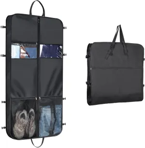 IRYZE Garment Bag for Travel, 50"" Garment Bag With Handle Gusseted Zippered 6 Pockets Foldable Cloth Suit Bag Suit Luggage Bag, 60*10*125cm, Black