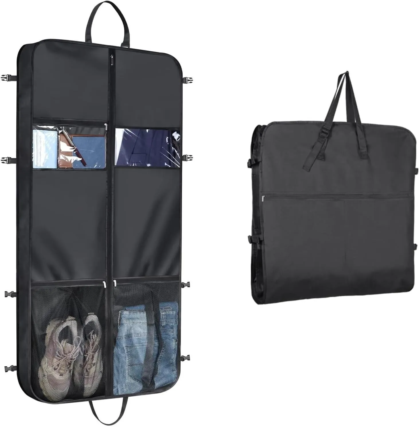 IRYZE Garment Bag for Travel, 50"" Garment Bag With Handle Gusseted Zippered 6 Pockets Foldable Cloth Suit Bag Suit Luggage Bag, 60*10*125cm, Black
