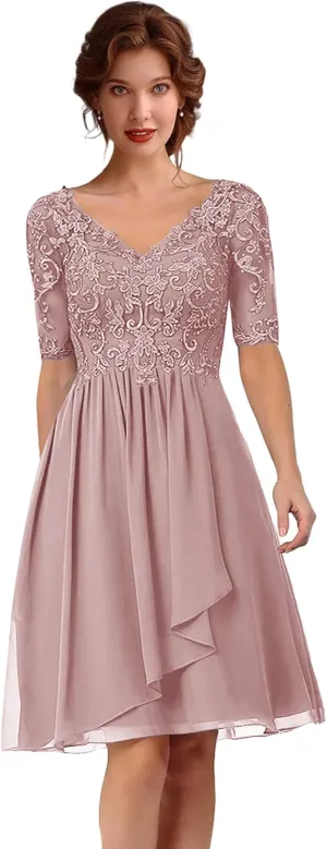 ISABUFEI Mother of The Bride Dresses for Wedding Short Prom Dress Formal Evening Party Gowns V-Neck