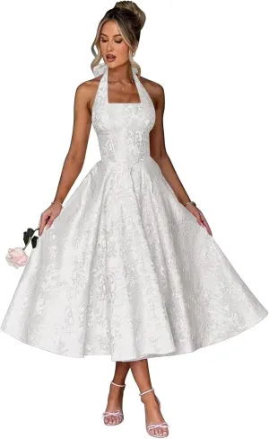 Jacquard Satin Midi Dresses for Women 2025 Sweetheart A-Line Prom Cocktail Gown