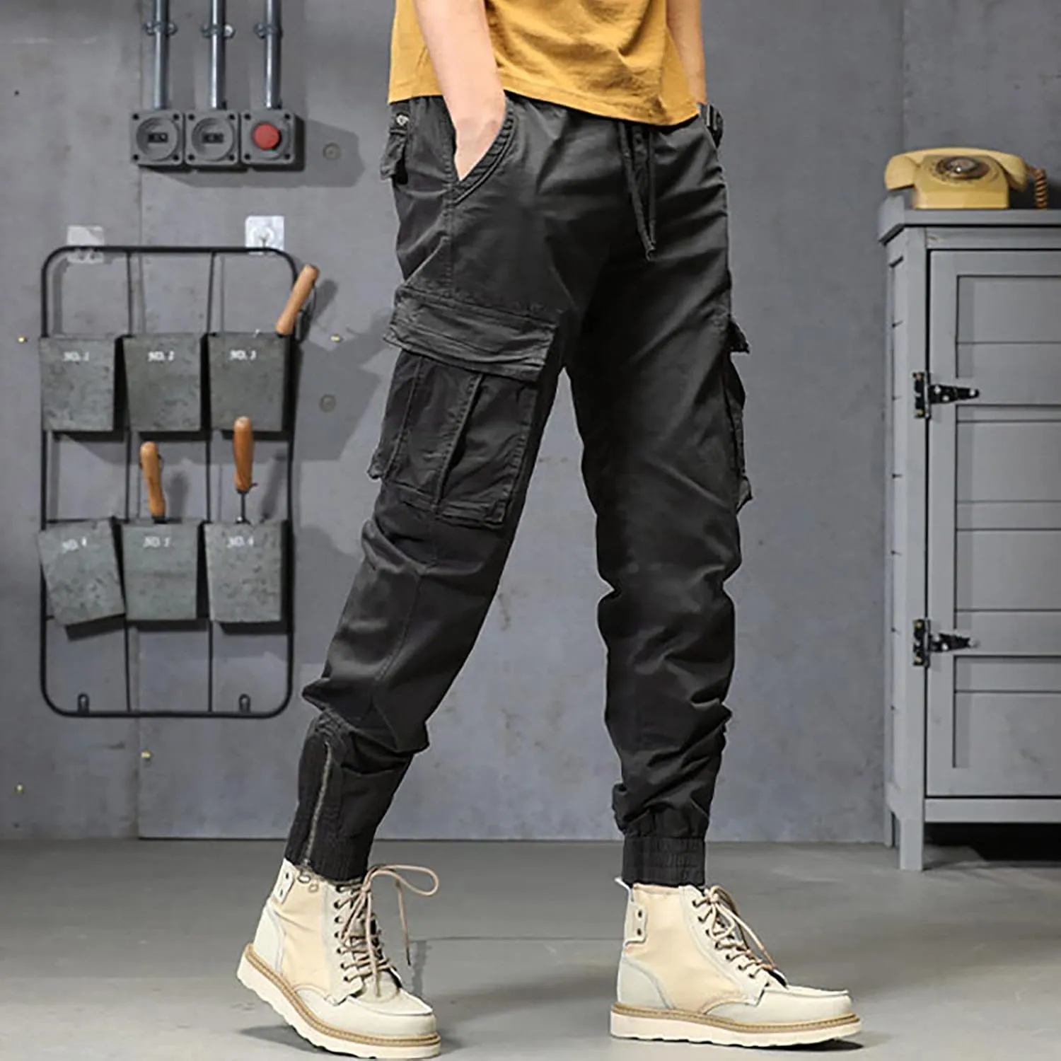 Jogger Pants for Men 2024 Outdoor Tactical Pants Cotton Drawstring Waist Running Workout Harem Pants Hiking Pants