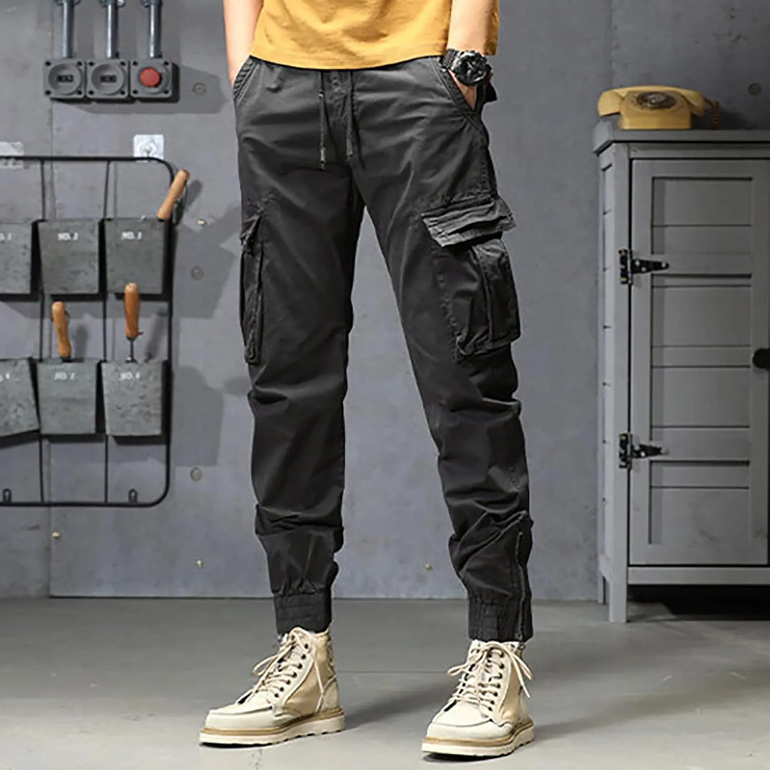 Jogger Pants for Men 2024 Outdoor Tactical Pants Cotton Drawstring Waist Running Workout Harem Pants Hiking Pants