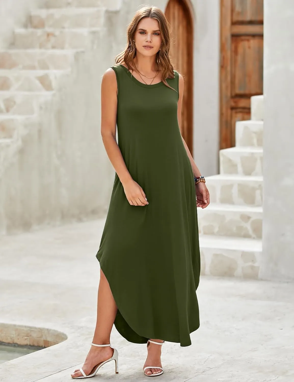JollieLovin Womens Plus Size Casual Summer Maxi Long Dress 2025 Sleeveless T-Shirt Loose Sun Dress