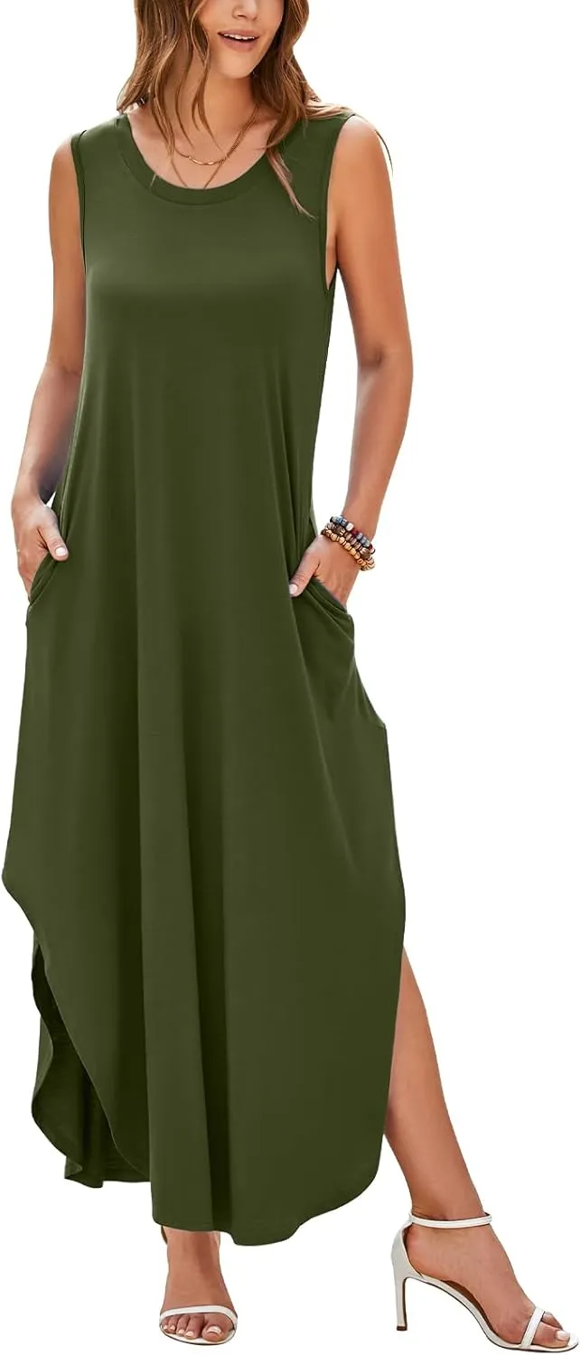 JollieLovin Womens Plus Size Casual Summer Maxi Long Dress 2025 Sleeveless T-Shirt Loose Sun Dress