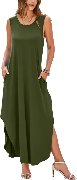 JollieLovin Womens Plus Size Casual Summer Maxi Long Dress 2025 Sleeveless T-Shirt Loose Sun Dress