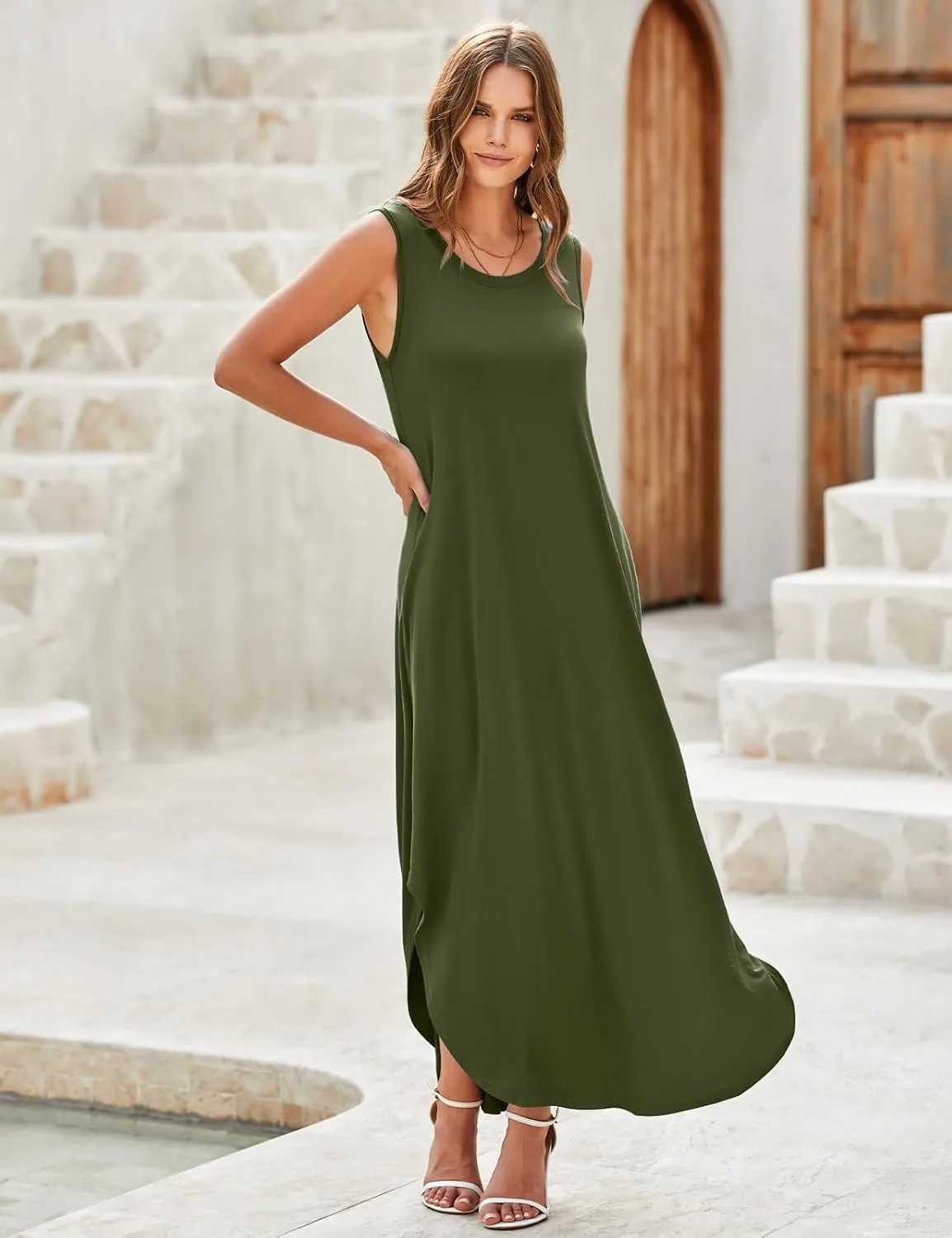 JollieLovin Womens Plus Size Casual Summer Maxi Long Dress 2025 Sleeveless T-Shirt Loose Sun Dress