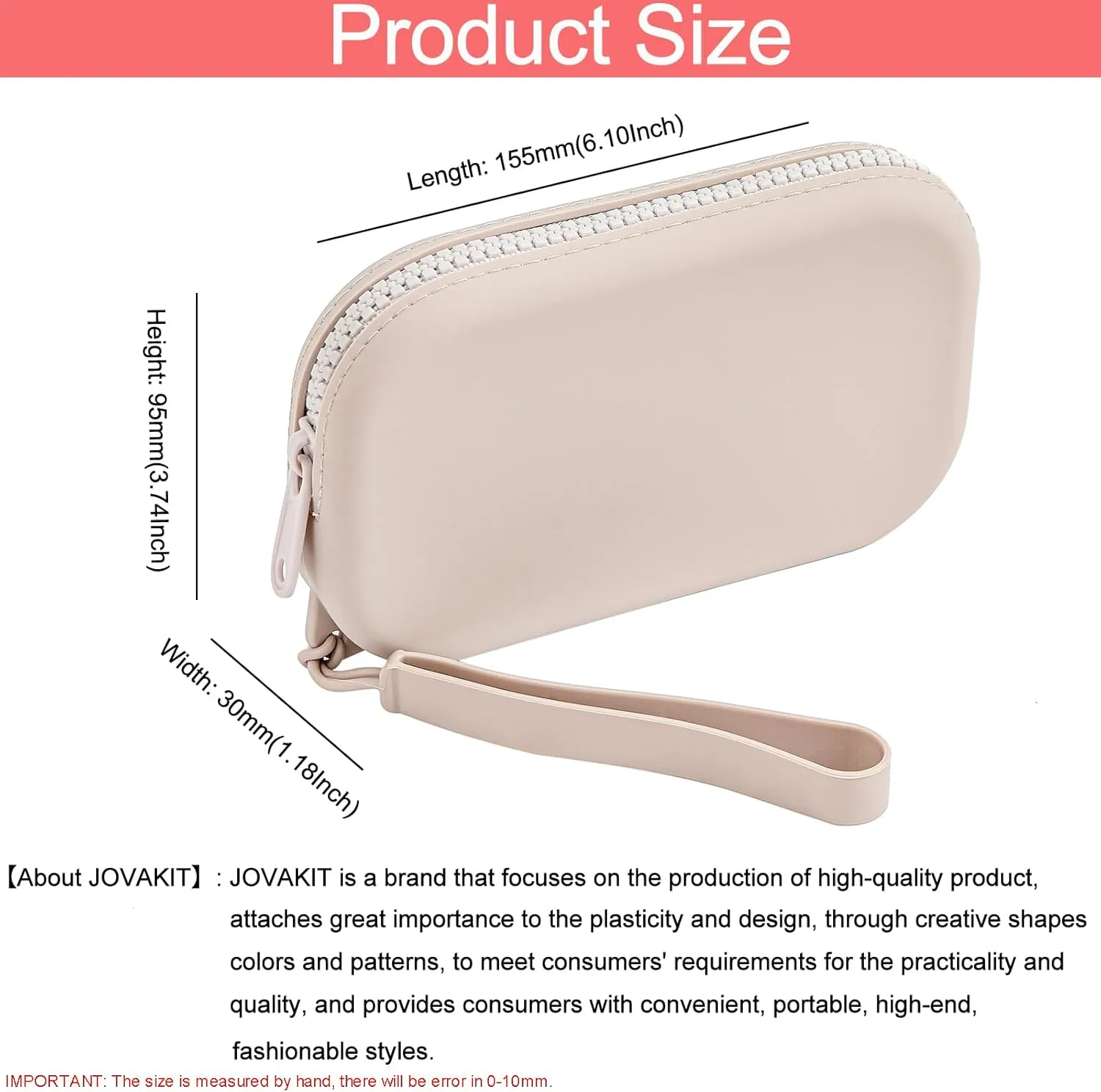 JOVAKIT Small Portable Silicone Makeup Bag for Women, Travel Waterproof Toiletry Cosmetic Bag Gifts for Women, Zipper Closure Makeup Case with Handle (Grey)