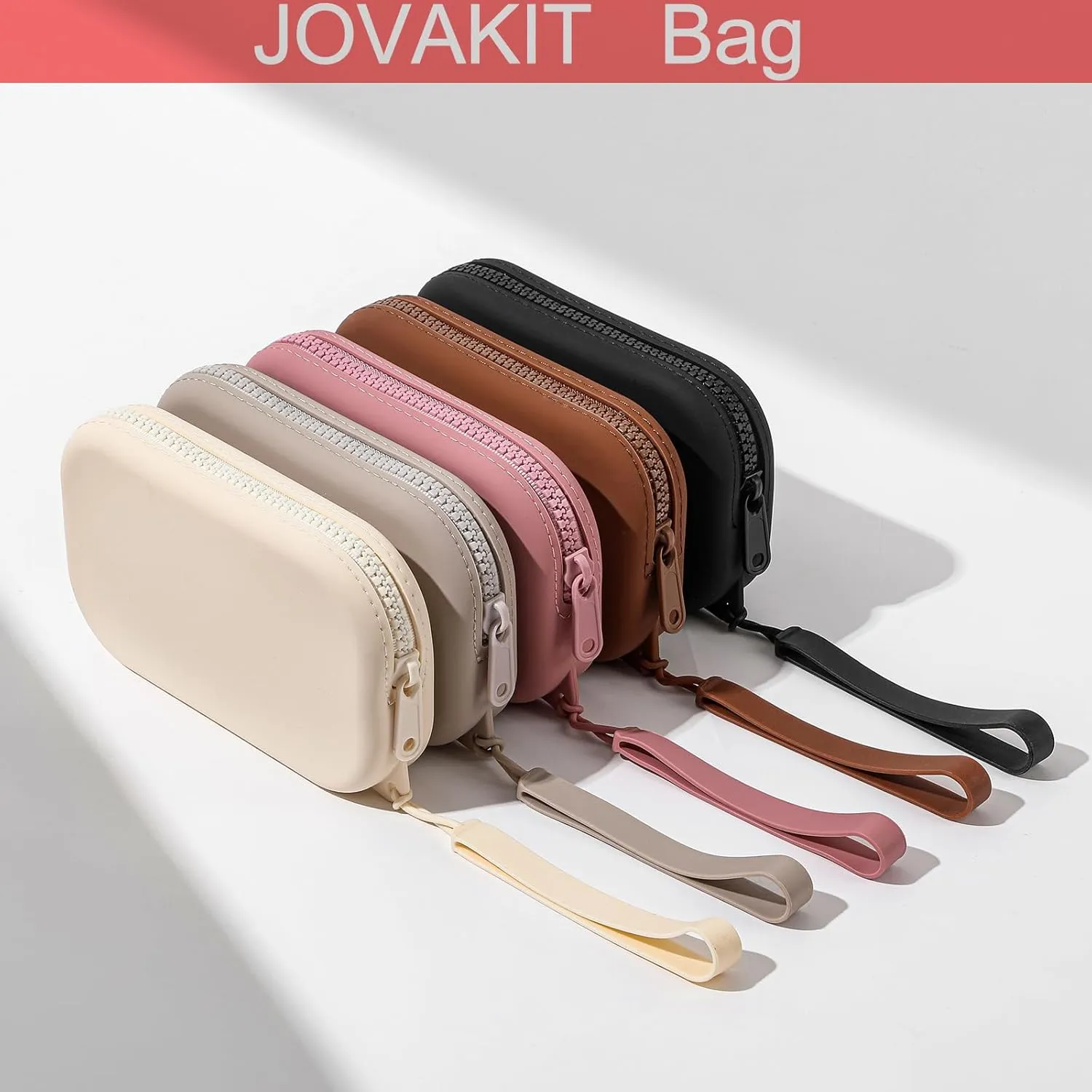 JOVAKIT Small Portable Silicone Makeup Bag for Women, Travel Waterproof Toiletry Cosmetic Bag Gifts for Women, Zipper Closure Makeup Case with Handle (Grey)
