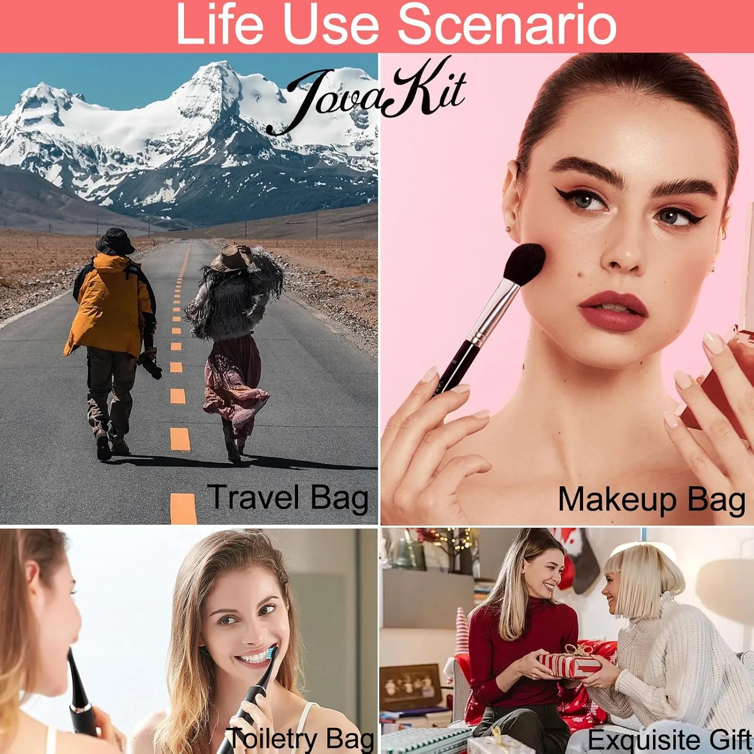 JOVAKIT Small Portable Silicone Makeup Bag for Women, Travel Waterproof Toiletry Cosmetic Bag Gifts for Women, Zipper Closure Makeup Case with Handle (Grey)