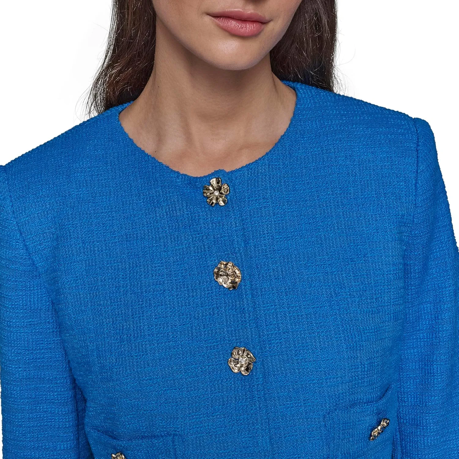 Karl Lagerfeld Paris Women's Tweed Solid Scoop Neck Cropped Knit Blazer