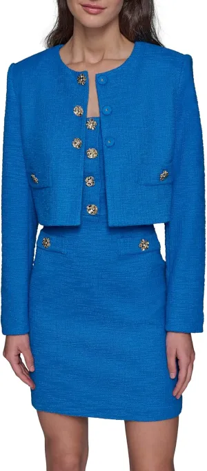 Karl Lagerfeld Paris Women's Tweed Solid Scoop Neck Cropped Knit Blazer