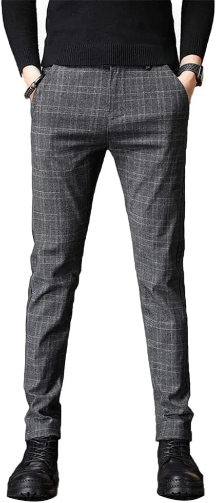 Kinghua Plaid Pants for Men Chinos Pants Stretch Dress Pants for Men Slim Fit