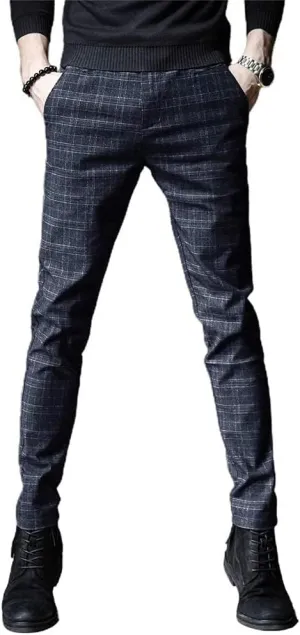 Kinghua Plaid Pants for Men Chinos Pants Stretch Dress Pants for Men Slim Fit