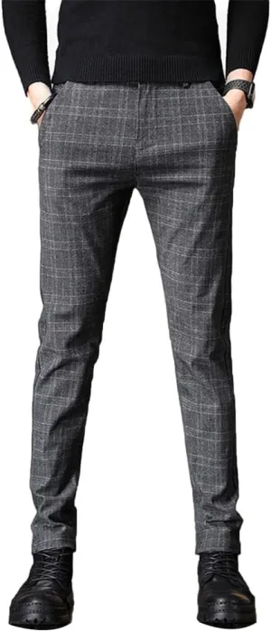 Kinghua Plaid Pants for Men Chinos Pants Stretch Dress Pants for Men Slim Fit