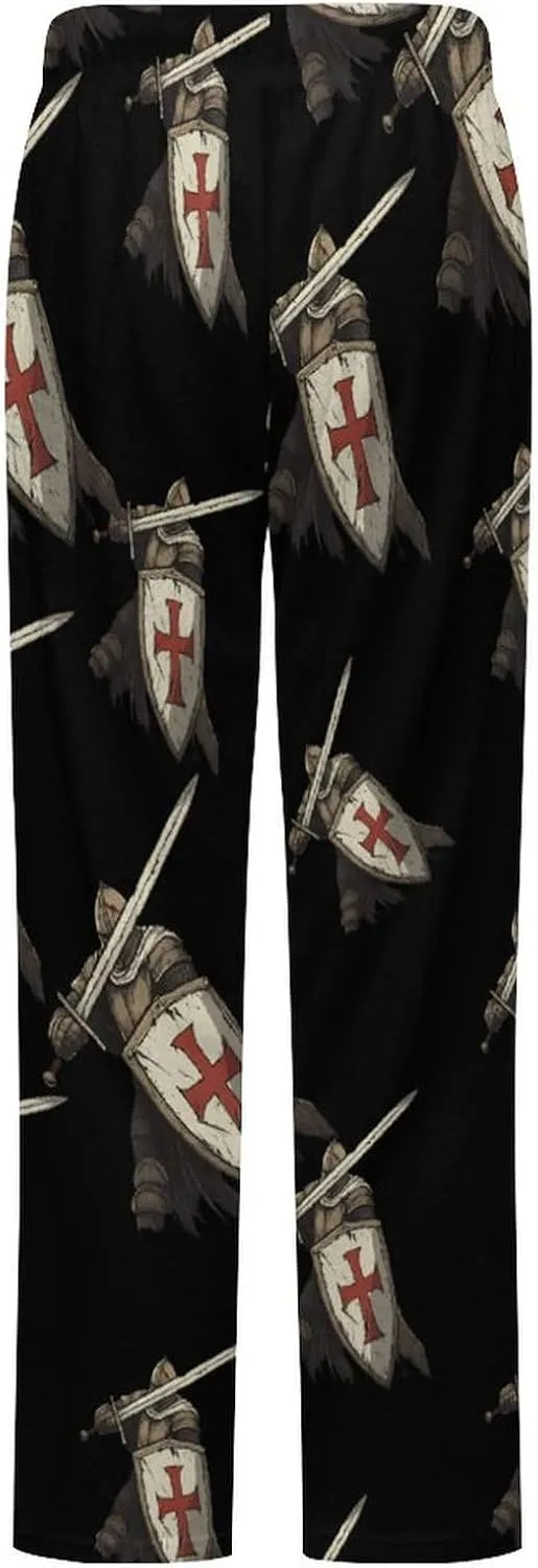Knights Templar Womens Flannel Pajama Pants Long Length Sleep Lounge Pants with Drawstring Belt Loungewear