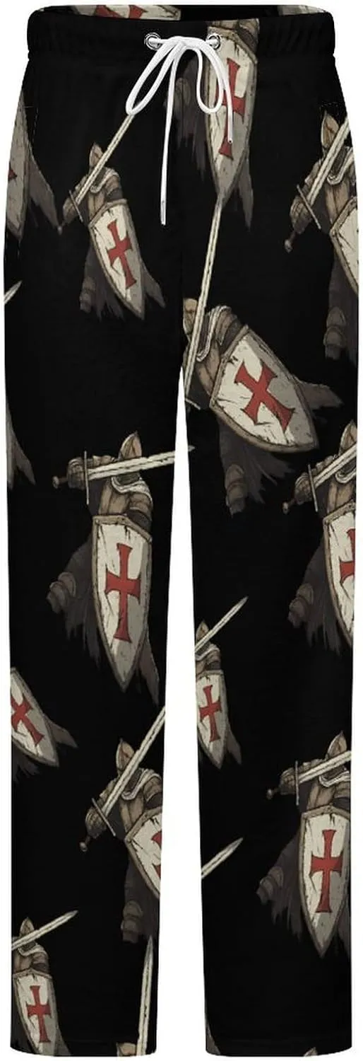 Knights Templar Womens Flannel Pajama Pants Long Length Sleep Lounge Pants with Drawstring Belt Loungewear