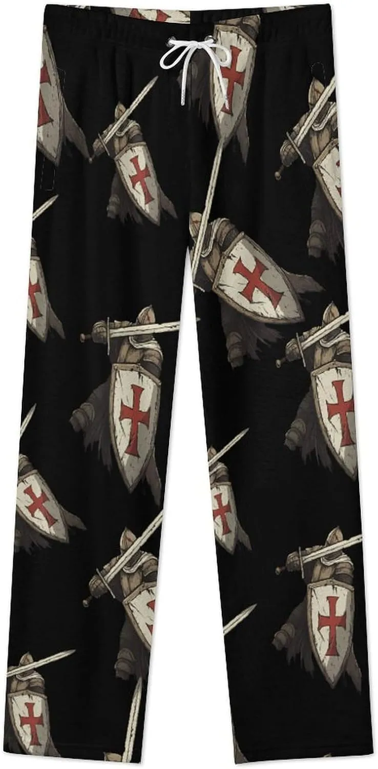 Knights Templar Womens Flannel Pajama Pants Long Length Sleep Lounge Pants with Drawstring Belt Loungewear