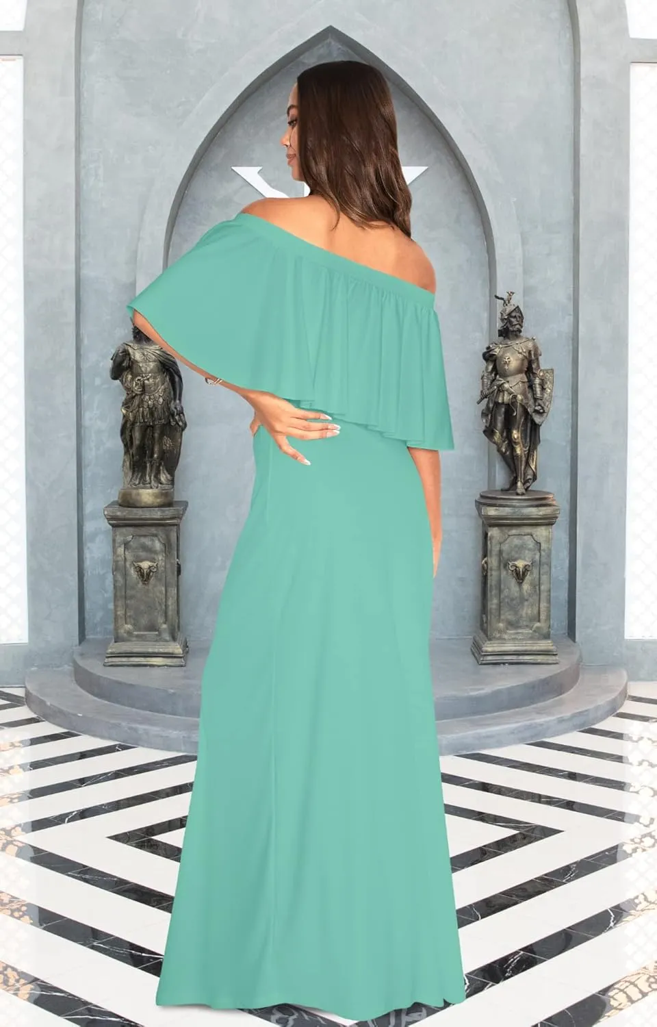 KOH KOH Womens Short Sleeve Off The Shoulder Strapless Ruffle Tube Maxi Dress