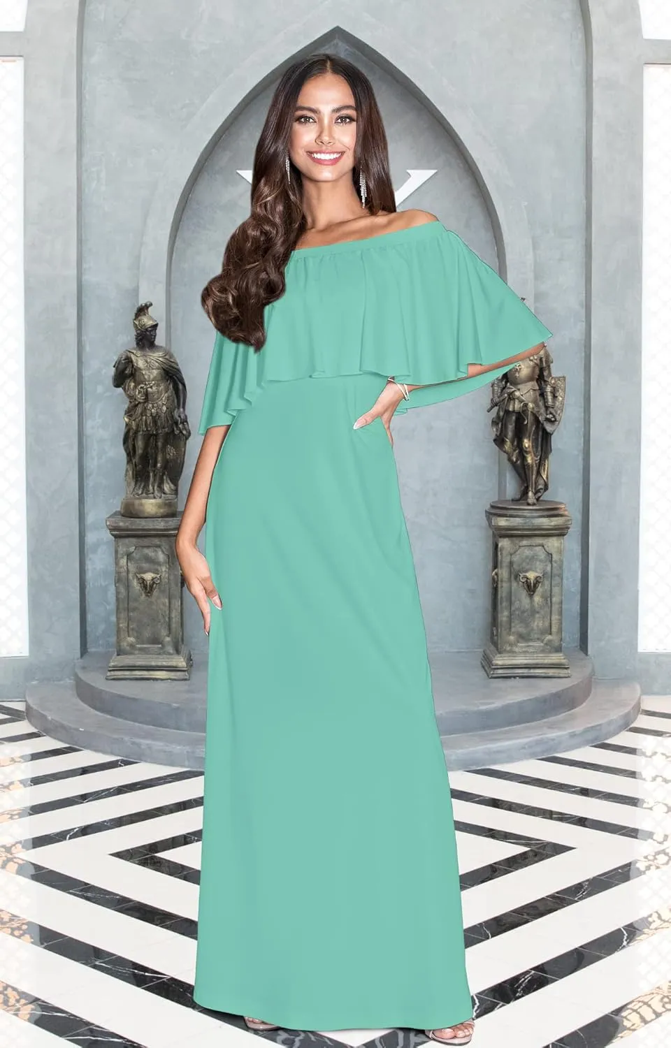 KOH KOH Womens Short Sleeve Off The Shoulder Strapless Ruffle Tube Maxi Dress