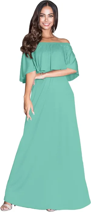 KOH KOH Womens Short Sleeve Off The Shoulder Strapless Ruffle Tube Maxi Dress