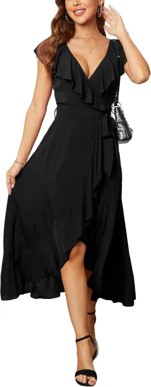 Kormei Womens Sleeveless Scoop Neck Floral High Low Split Party Long Maxi Dress