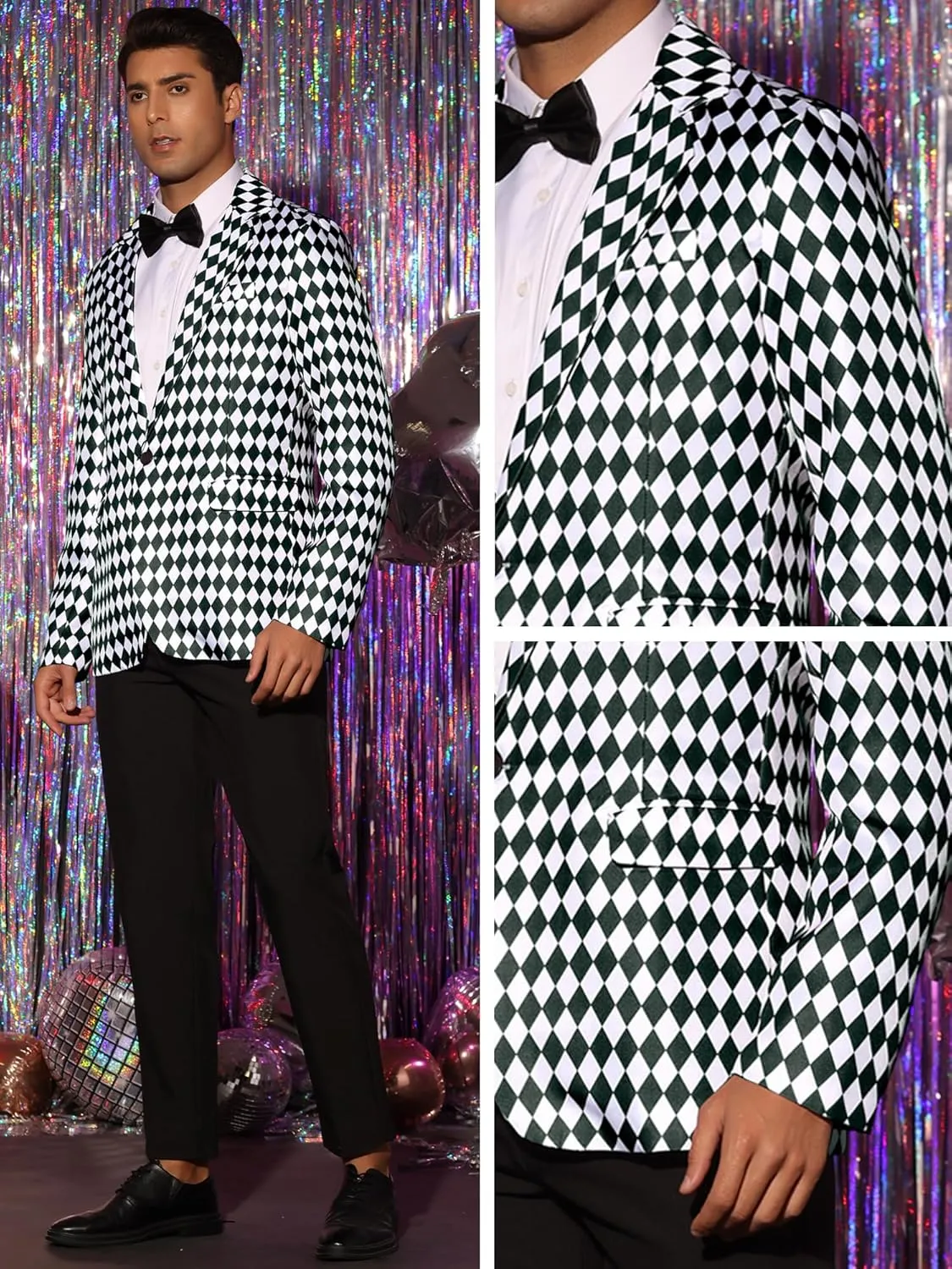 Lars Amadeus Argyle Blazer for Men's Slim Fit Checked Formal Business Plaid Sports Coat