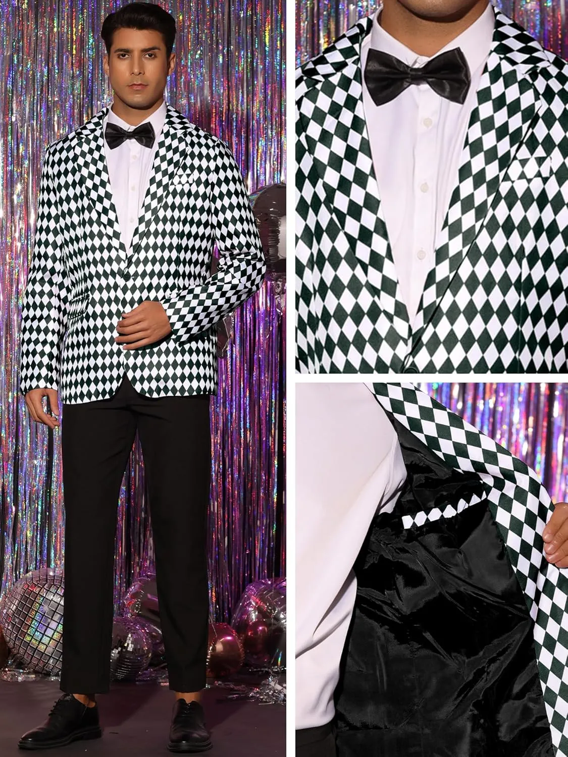 Lars Amadeus Argyle Blazer for Men's Slim Fit Checked Formal Business Plaid Sports Coat