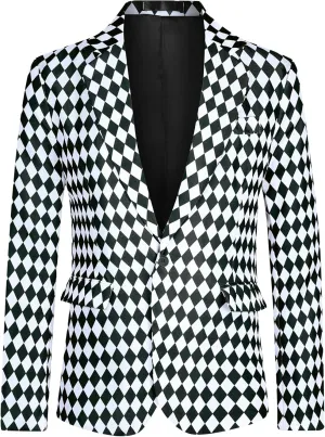 Lars Amadeus Argyle Blazer for Men's Slim Fit Checked Formal Business Plaid Sports Coat